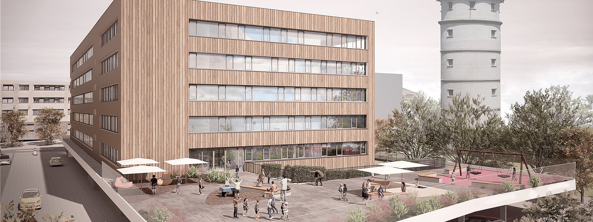 Neubau Verwaltungsgebäude Waiblingen Visualisierung Pausenhof